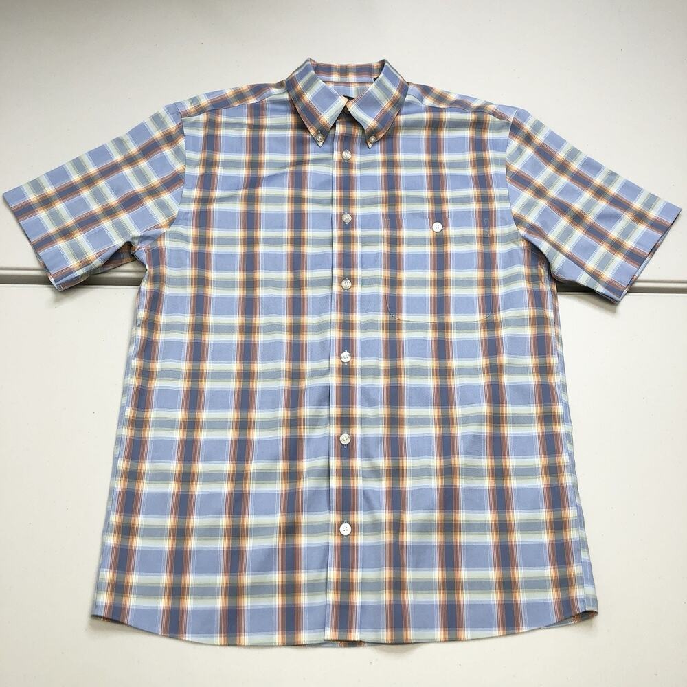 Orvis Men’s Active Fit Short Sleeve Button Up Shirt Plaid Outdoor Sz M Blue